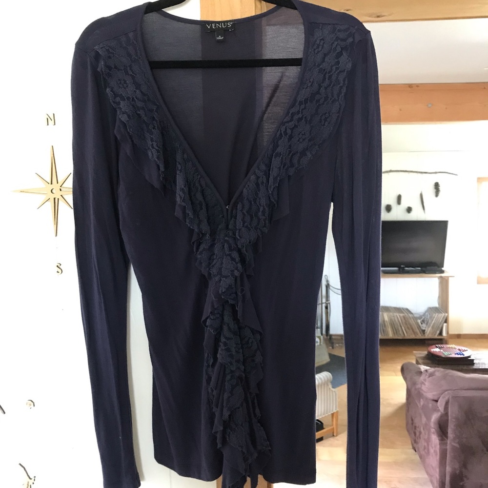 Venus small navy blue over shirt with ruffles